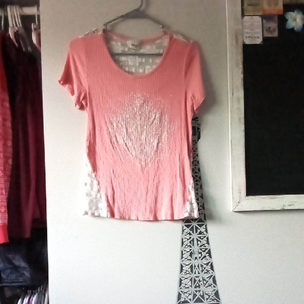 Daytrip Pink Sequin Short Sleeve Tee